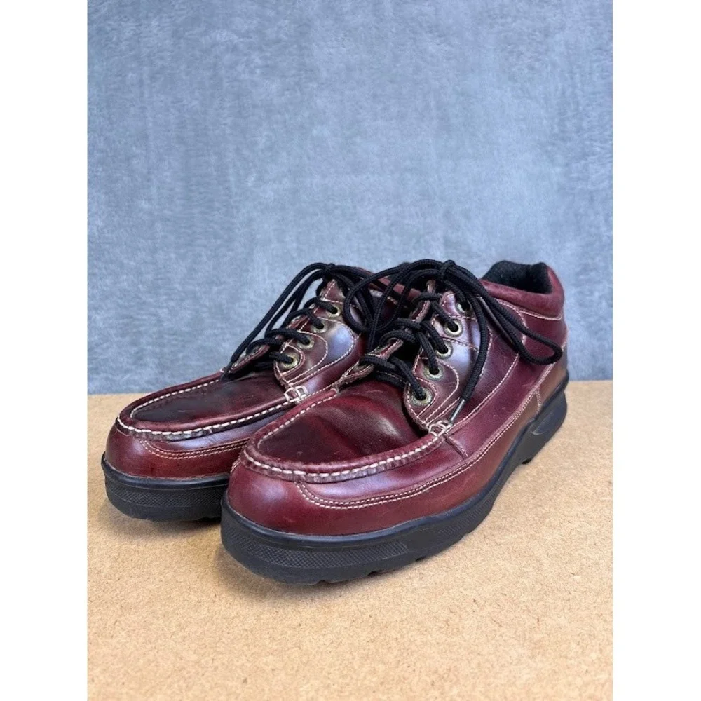 Rocky Mens 12M Burgundy Leather Work Oxford Shoes Lace Up Moc Toe Low Cut Chukka